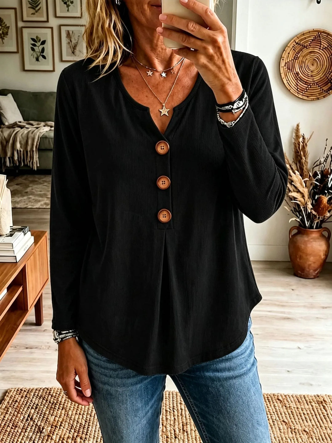 Clara | Women's Buttoned Caridgan  - Color:Black;Size:XS
