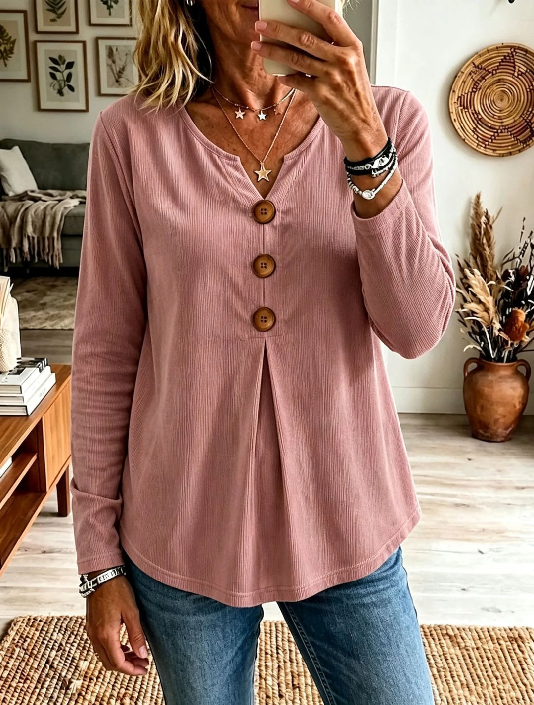 Clara | Women's Buttoned Caridgan  - Color:Pink;Size:XS