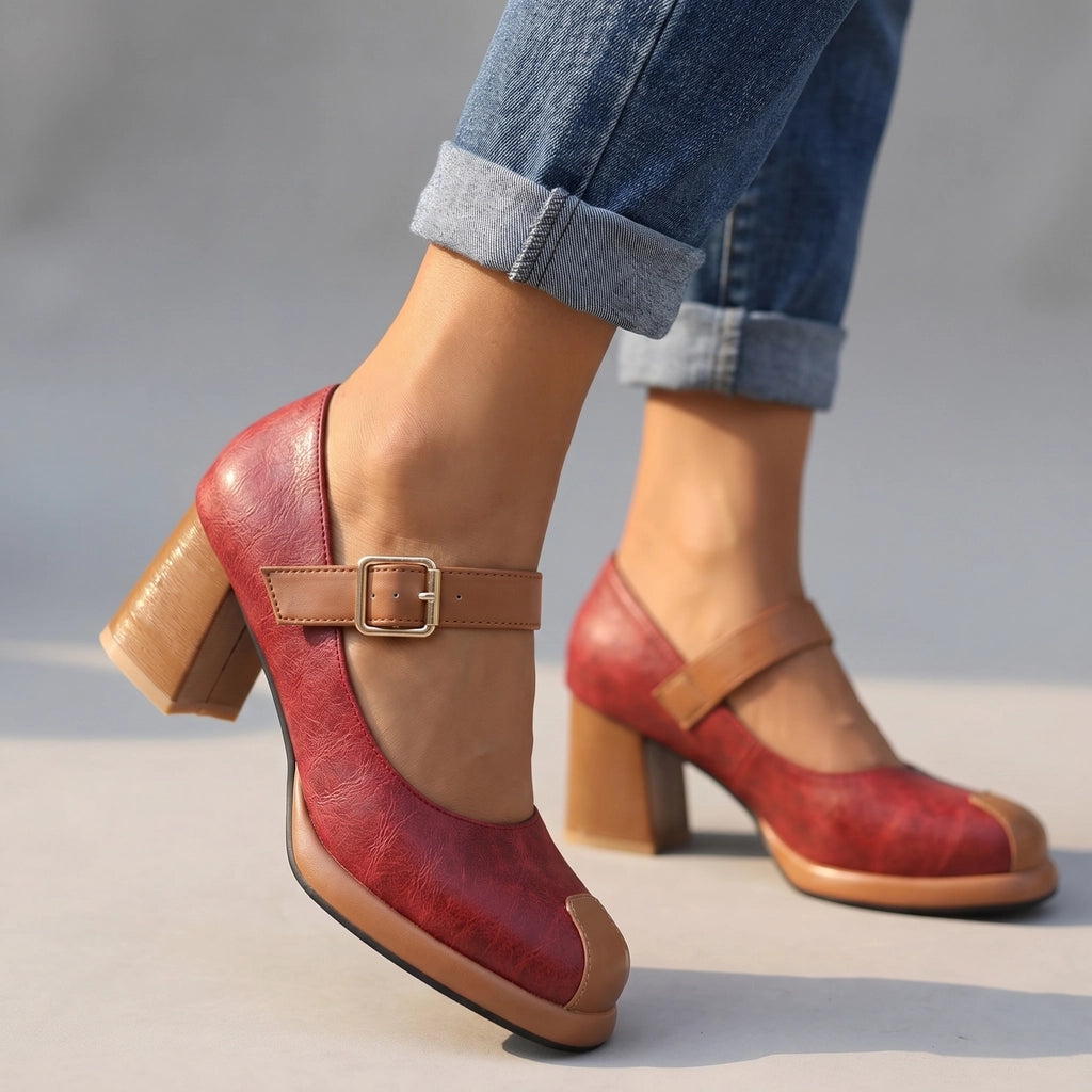 Claudia Block Heels - Color:Red;Size:35