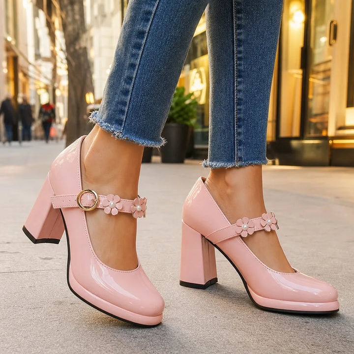Women's Pink Claudia | Women's Orthopedic Floral Mary Jane Heels