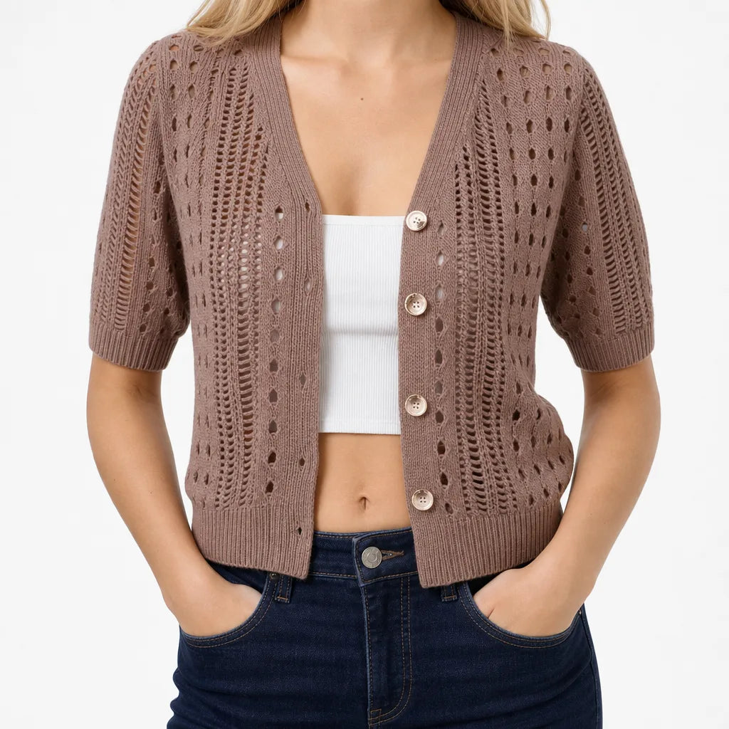 Clementine | Eelegant Women's Cardigan - Color:Brown;Size:XS