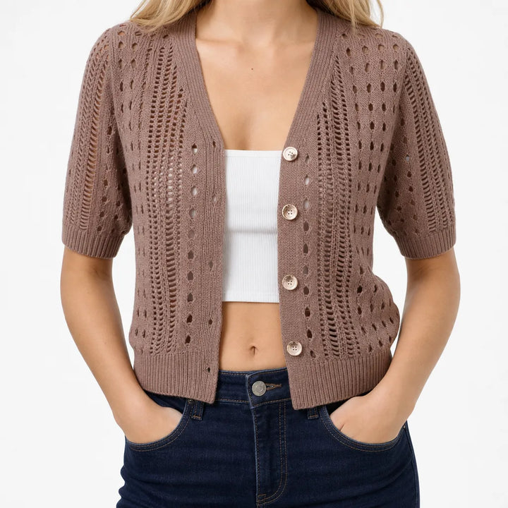 Clementine | Eelegant Women's Cardigan - Color:Brown;Size:XS