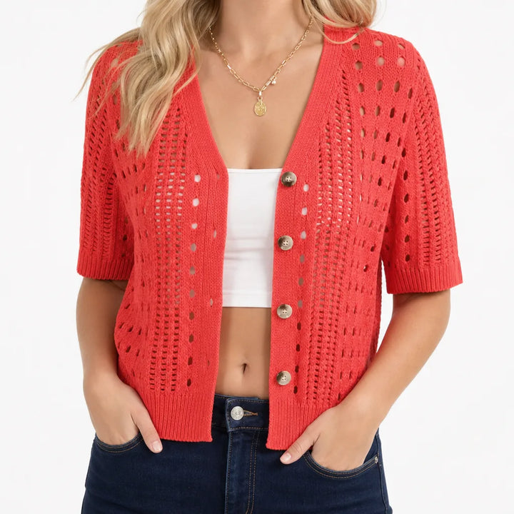 Clementine | Eelegant Women's Cardigan - Color:Orange Red;Size:XS