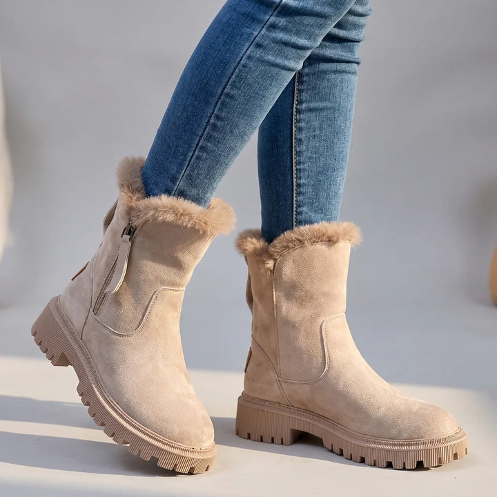 Clementine | Women's Cozy Fur-Lined Ankle Boots - Color:Beige;Size:36