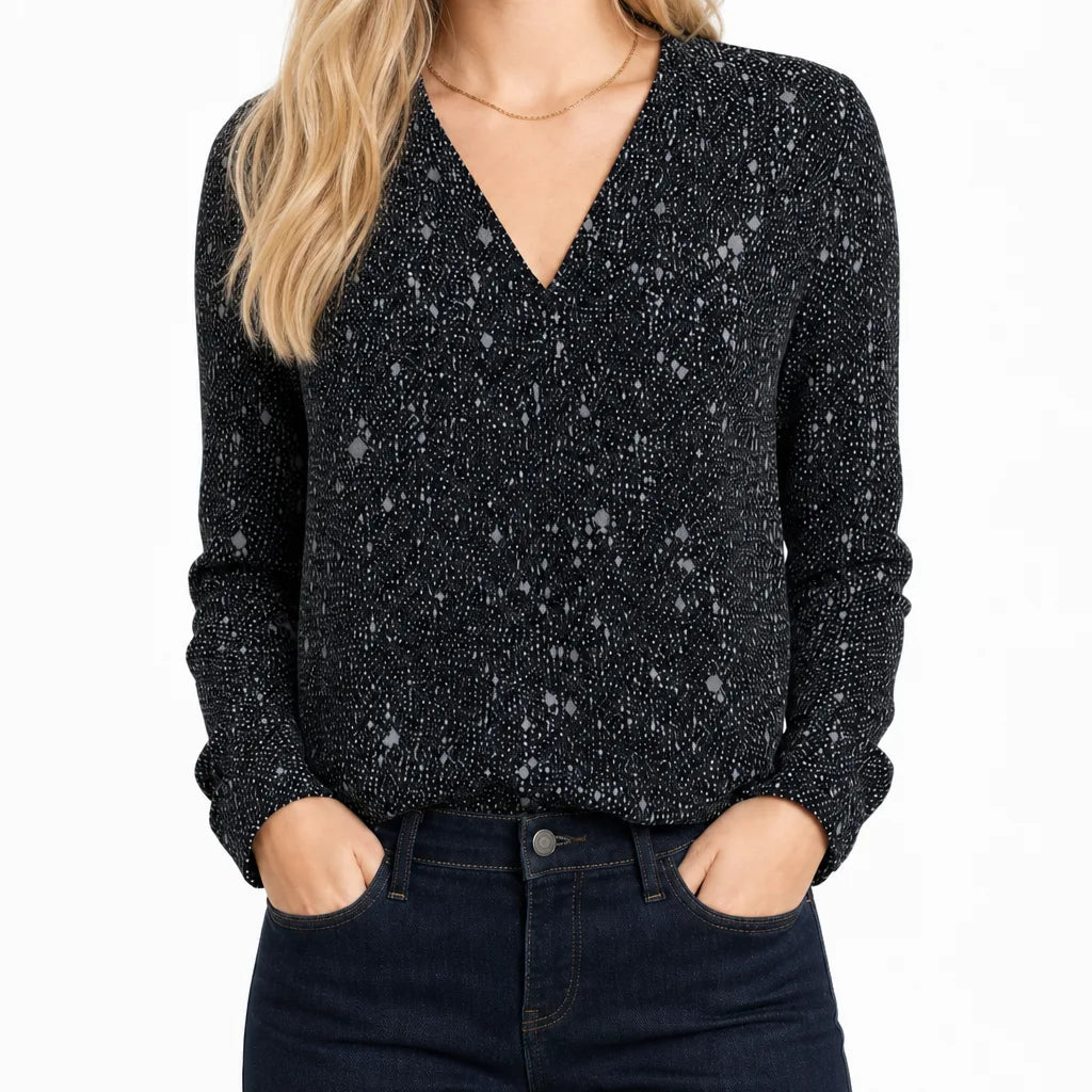 Clementine | Women's Glitter V-Neck Blouse - Color:Black;Size:XS