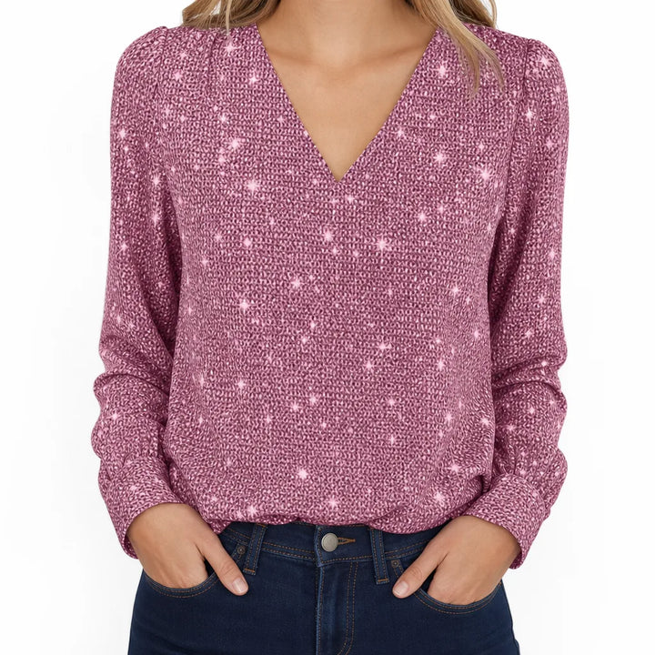 Clementine | Women's Glitter V-Neck Blouse - Color:Pink;Size:XS