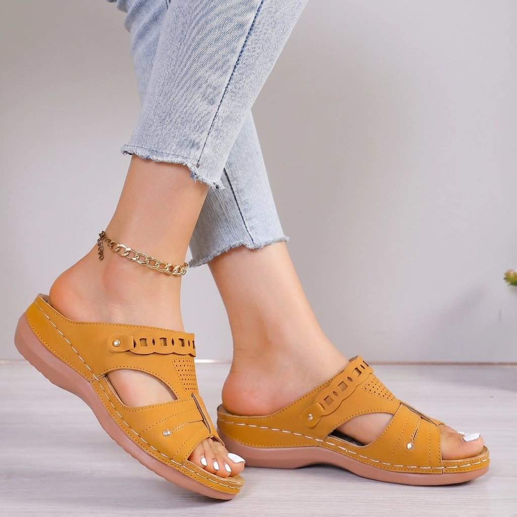 Cleo Platform Wedge Sandals - Color:Yellow;Size:36