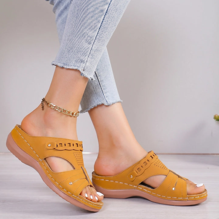 Cleo Platform Wedge Sandals - Color:Yellow;Size:36