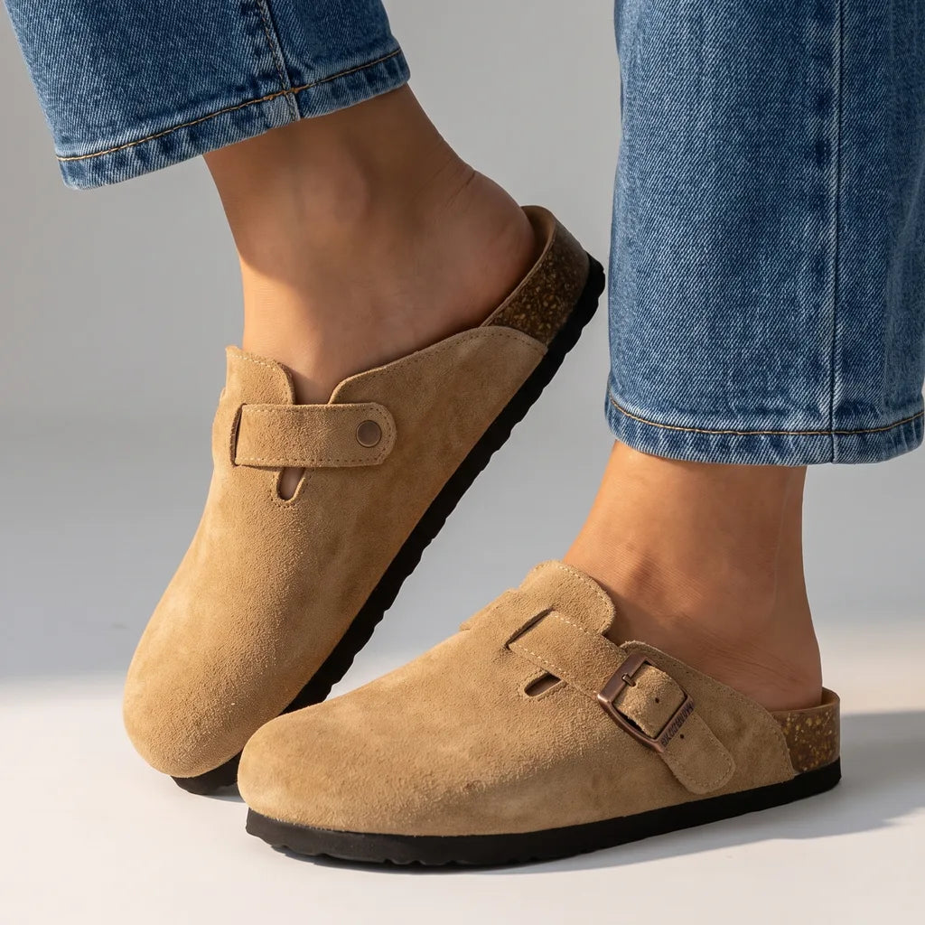 Cleo | Suede Buckle Clogs - Color:Brown;Size:35