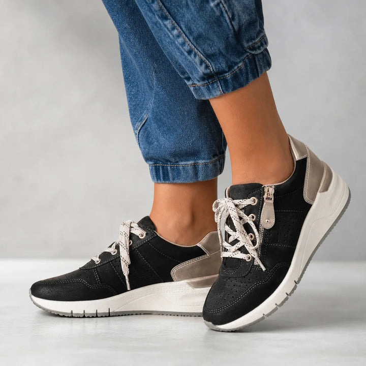 Cleo | Wedge Platform Orthopedic Sneakers - Color:Black;Size:35