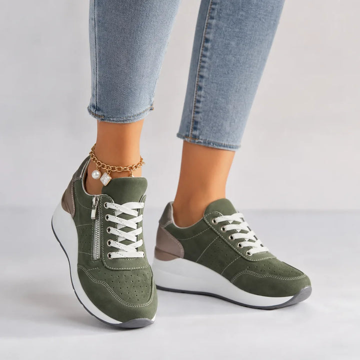 Cleo | Wedge Platform Orthopedic Sneakers - Color:Green;Size:35
