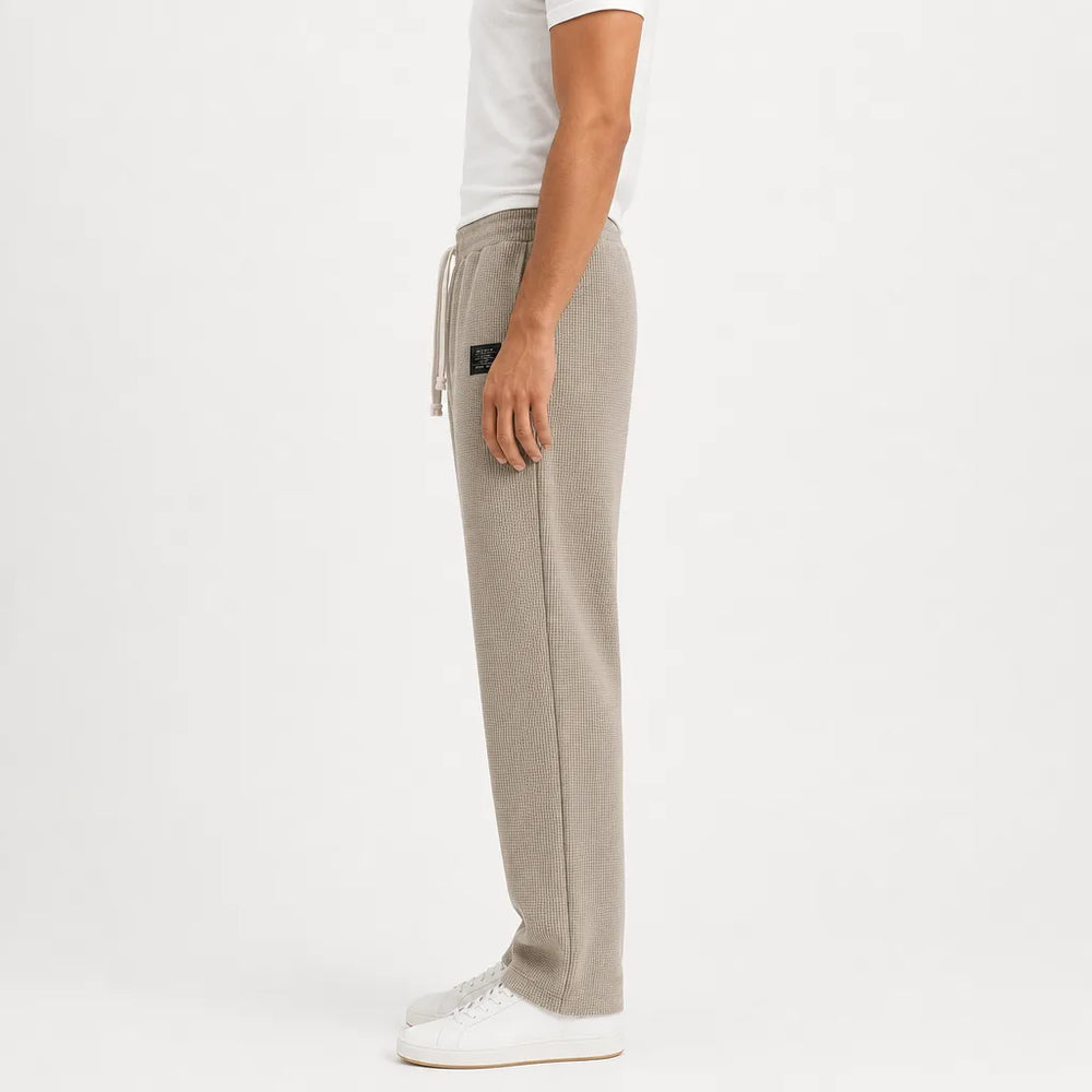 Men's Beige Clifford Waffle Wide-Leg Pants