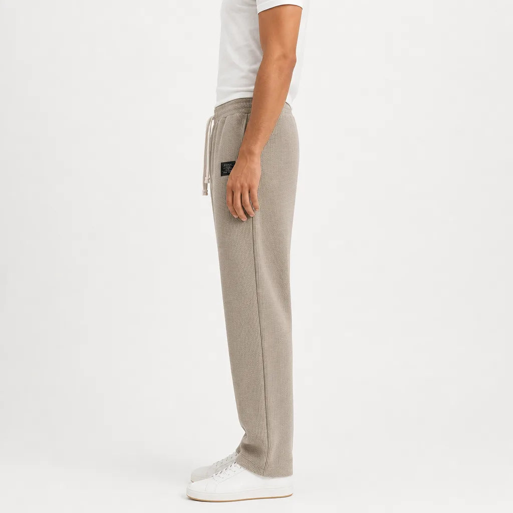 Men's Beige Clifford Waffle Wide-Leg Pants