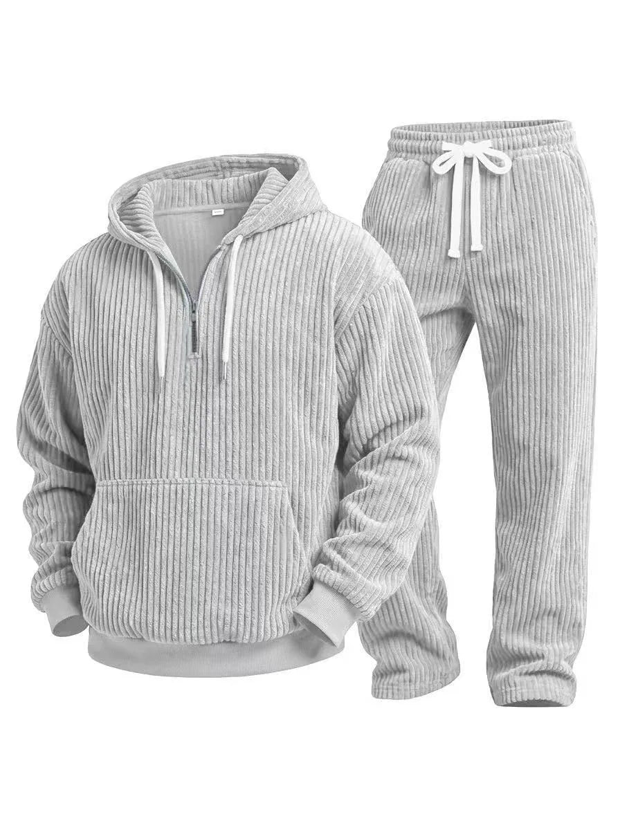 Clifton | Men's Corduroy Hoodie Tracksuit Set - White