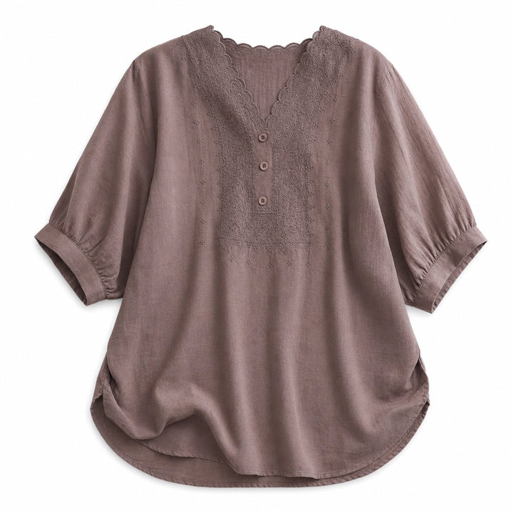Lea Embroidered Blouse - Color:Coffee;Size:S