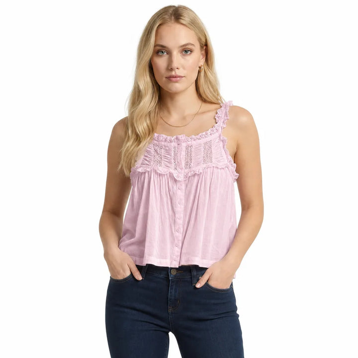 Women's Pink Saxon Lace Sleeveless Blouse