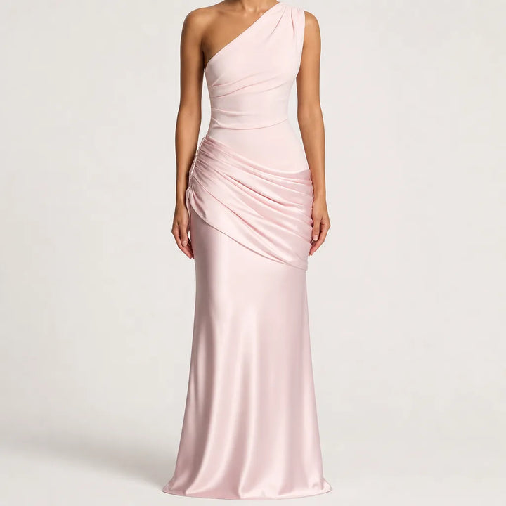 Colette | Elegant Evening Satin Cocktail Maxi Dress - Color:Pink;Size:XS