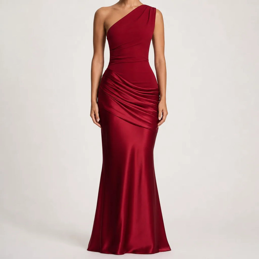 Colette | Elegant Evening Satin Cocktail Maxi Dress - Color:Red;Size:XS