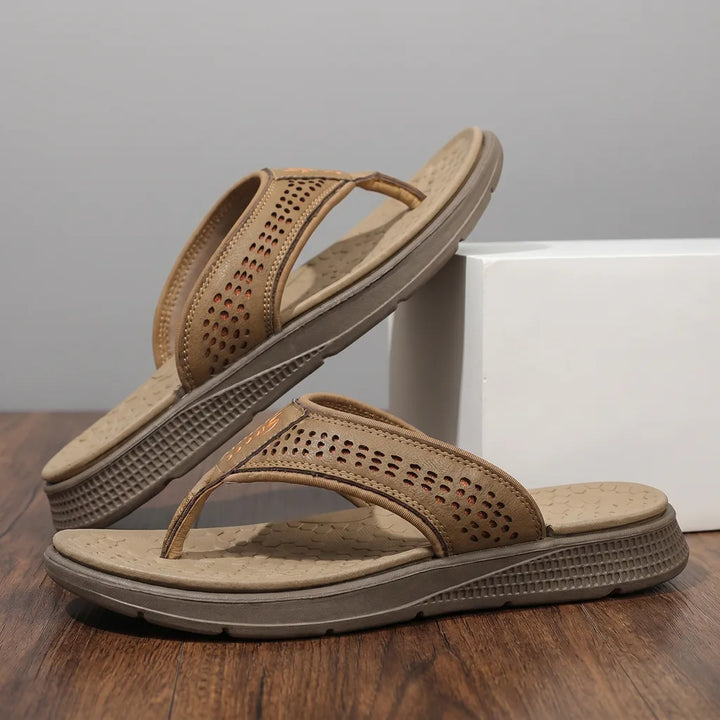 Connor Platform Flip Flops - Color:Khaki/holes;Size:38