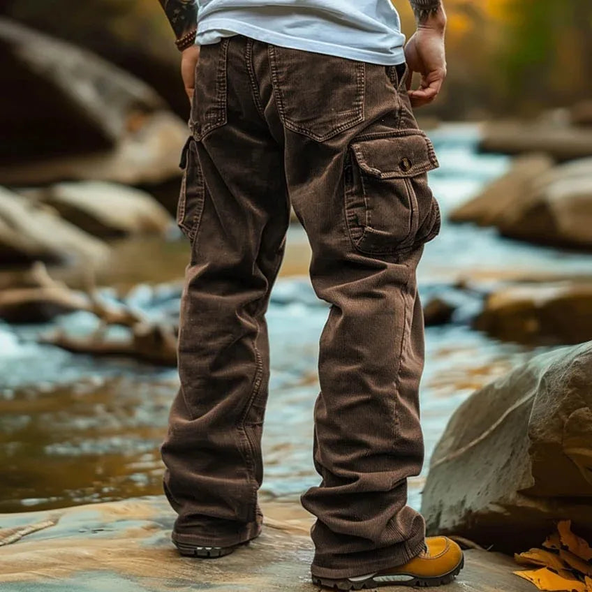 Cooper | Men's Rugged Wide Leg Cargo Pants - Color:Brown;Size:XS