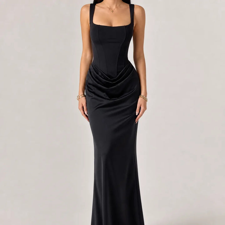 Coralie | Women's Fall Wedding Guest Maxi Dress - Color:Black;Size:XS