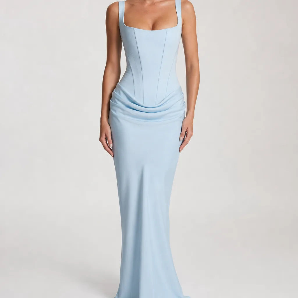 Coralie | Women's Fall Wedding Guest Maxi Dress - Color:Blue;Size:XS