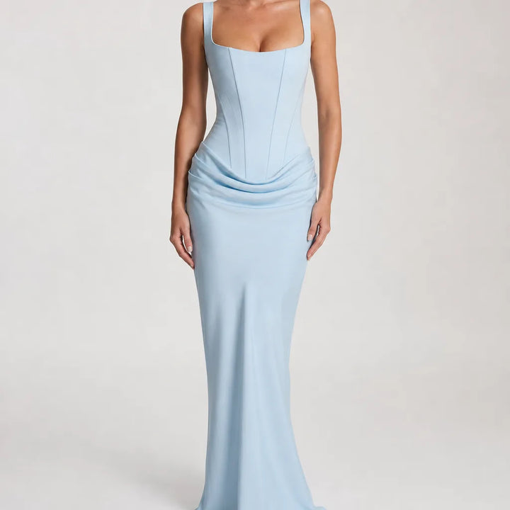 Coralie | Women's Fall Wedding Guest Maxi Dress - Color:Blue;Size:XS
