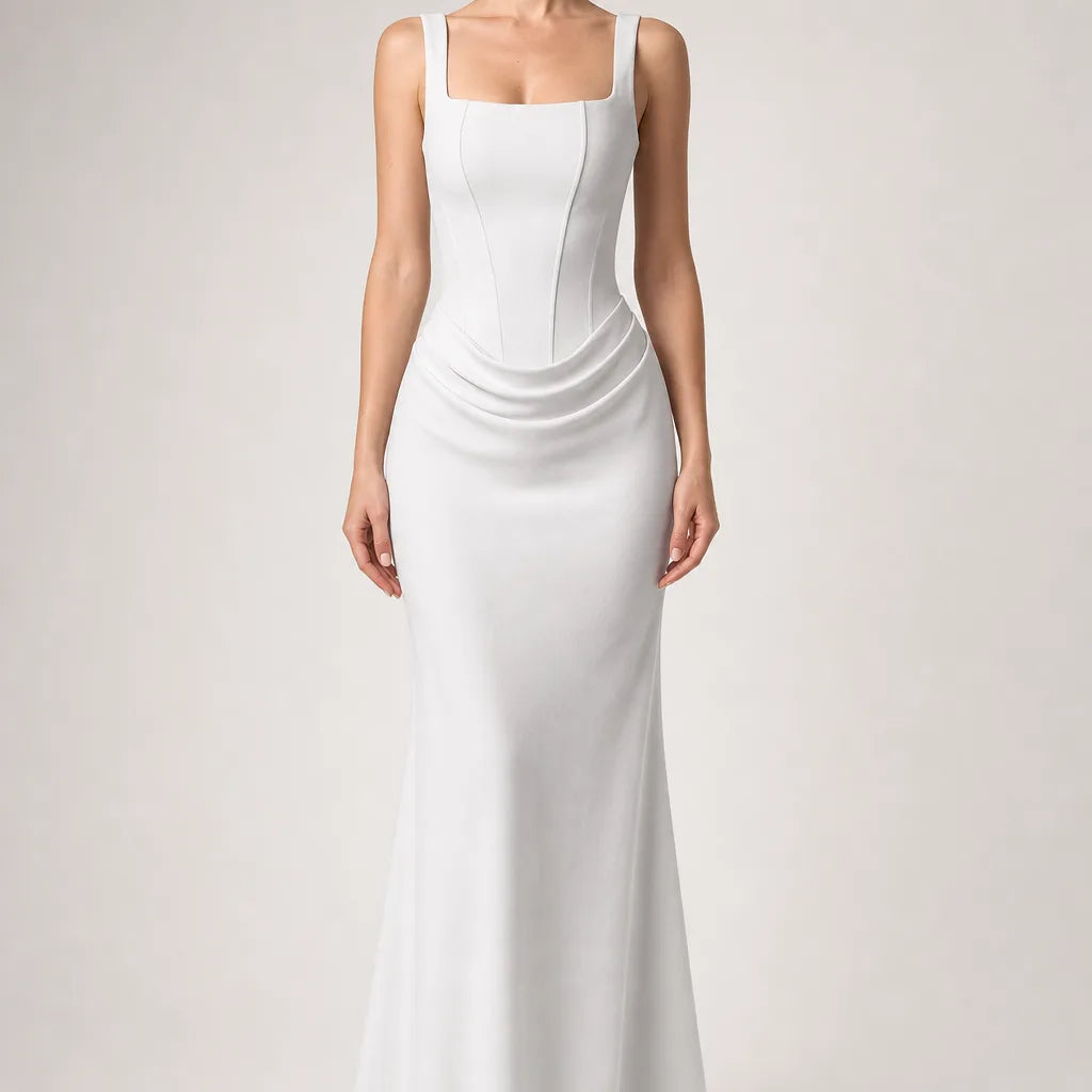 Coralie | Women's Fall Wedding Guest Maxi Dress - Color:White;Size:XS
