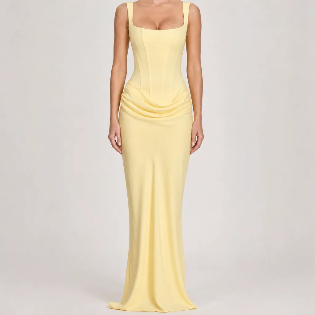 Coralie | Women's Fall Wedding Guest Maxi Dress - Color:Yellow;Size:XS
