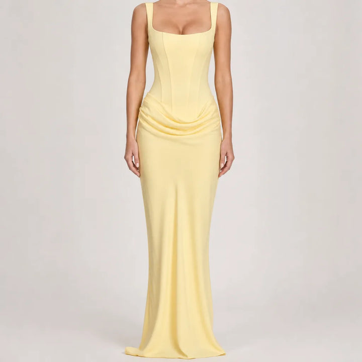 Coralie | Women's Fall Wedding Guest Maxi Dress - Color:Yellow;Size:XS