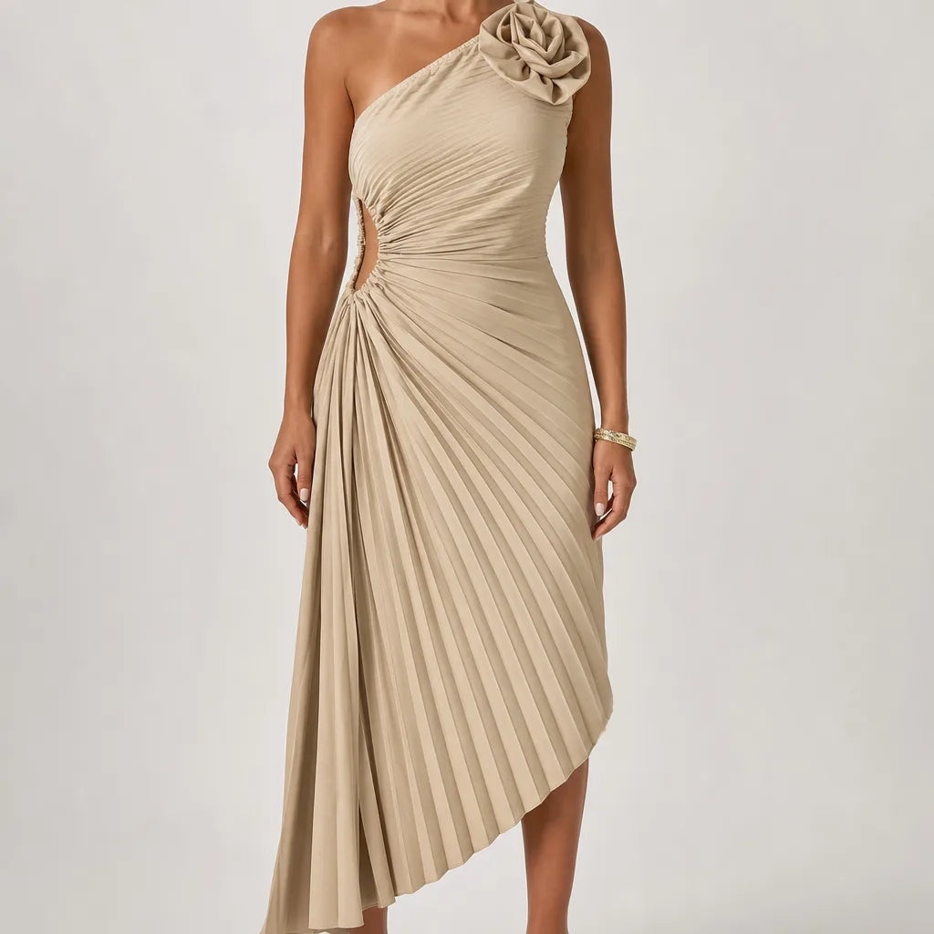 Cordelia | Elegant Evening Prom & Cocktail Maxi Dress - Color:Beige;Size:XS