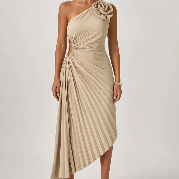 Cordelia | Elegant Evening Prom & Cocktail Maxi Dress - Color:Beige;Size:XS