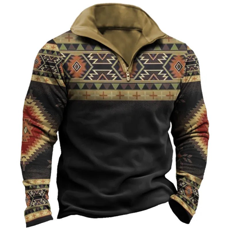 Corwin | Men's Western Quarter-Zip Sweater  - Size:XXS;Color:Black & Tan
