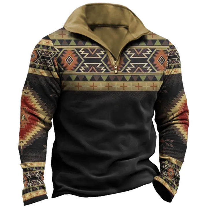 Corwin | Men's Western Quarter-Zip Sweater  - Size:XXS;Color:Black & Tan