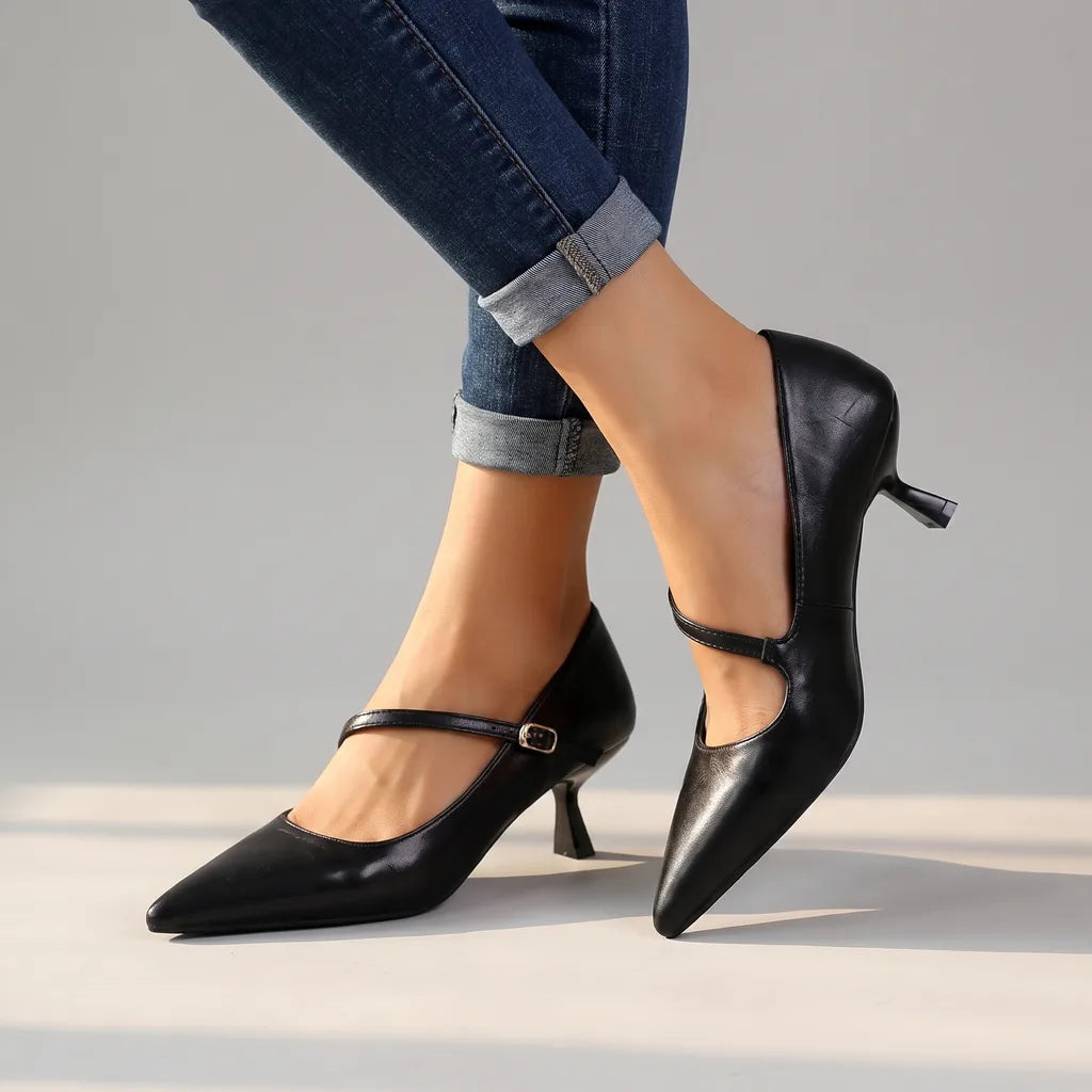 Courtney | Women's Mary Jane Heels - Color:Black;Size:35