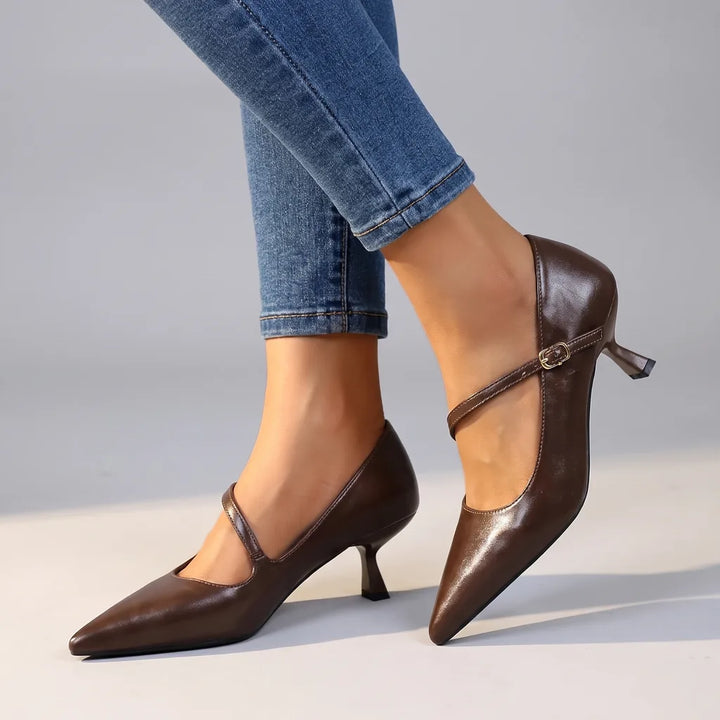 Courtney | Women's Mary Jane Heels - Color:Brown;Size:35