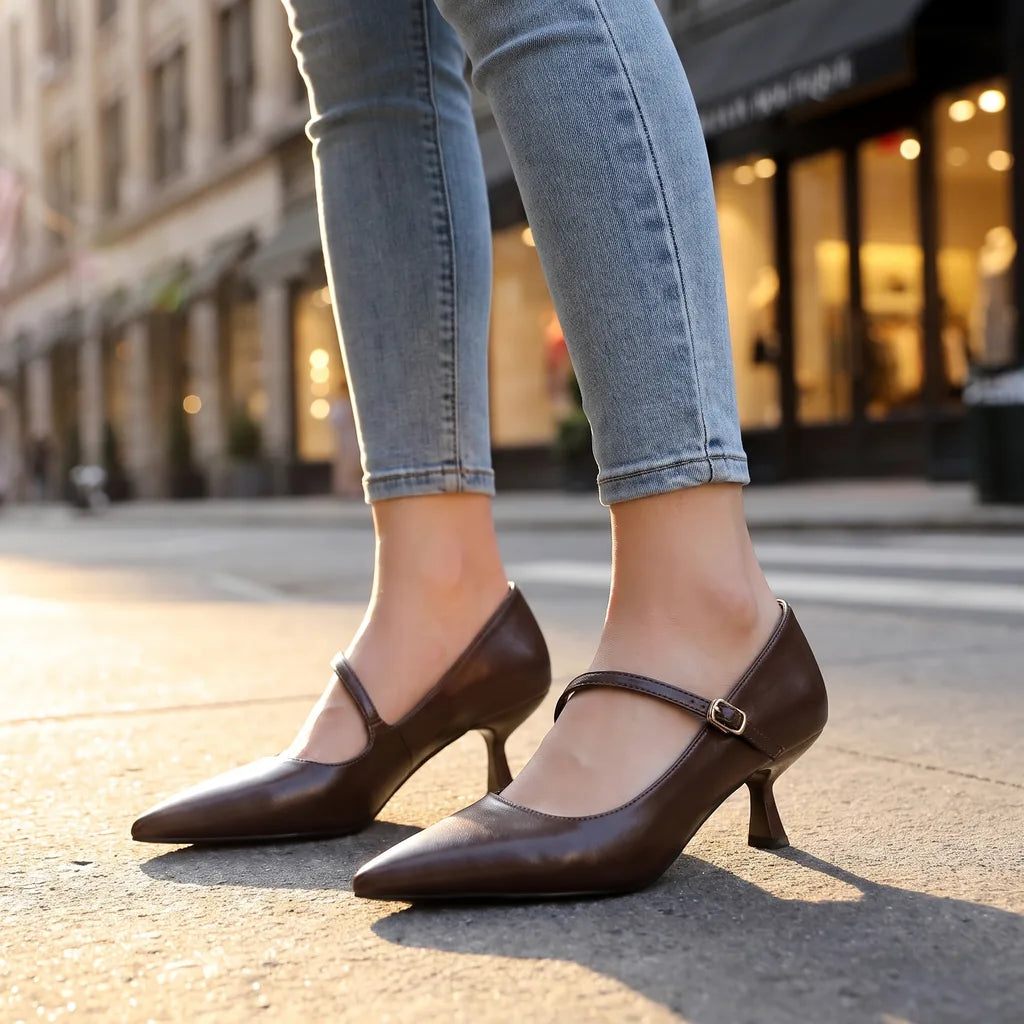 Women's Brown Brewster Pointed Strap Pumps