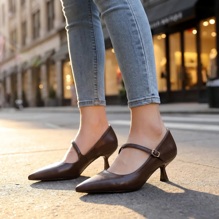 Women's Brown Brewster Pointed Strap Pumps