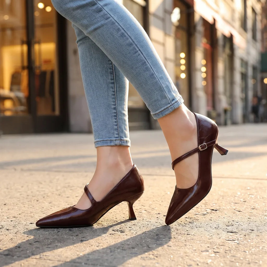 Women's Red Brewster Pointed Strap Pumps