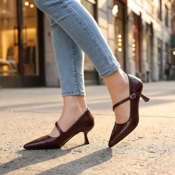 Women's Red Brewster Pointed Strap Pumps
