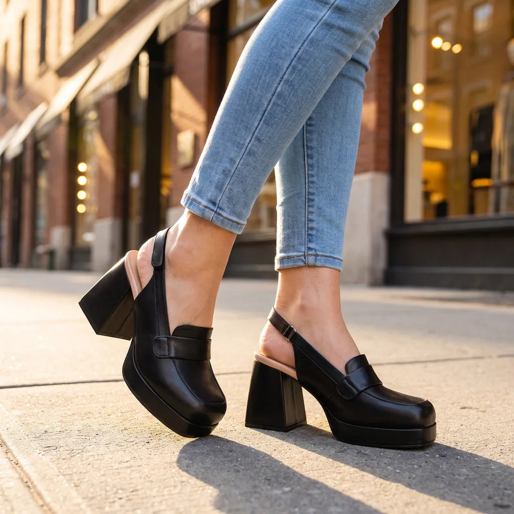 Women's Black Courtney | Women's Retro Orthopedic Slingback Heels