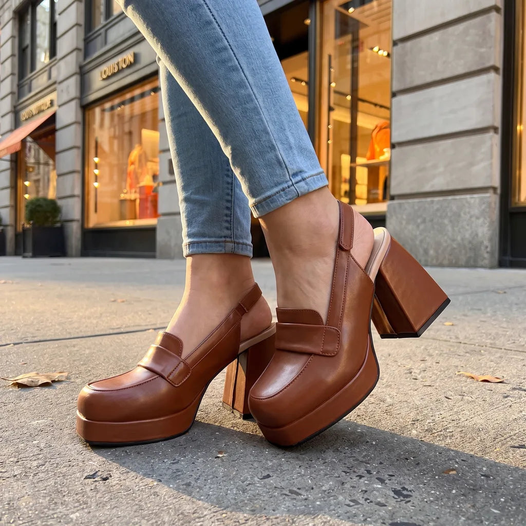 Women's Brown Courtney | Women's Retro Orthopedic Slingback Heels