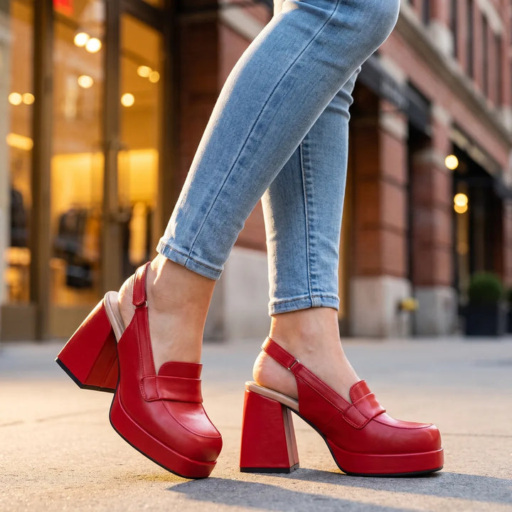 Women's Red Courtney | Women's Retro Orthopedic Slingback Heels