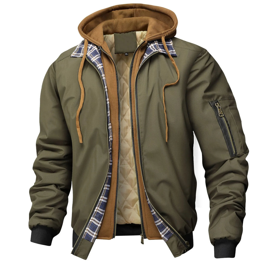 Cranston | Men's Quilted Hooded Bomber Jacket - Color:Green;Size:XS