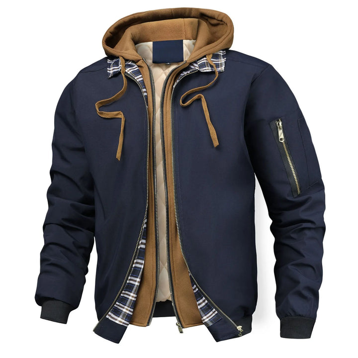 Cranston | Men's Quilted Hooded Bomber Jacket - Color:Navy Blue;Size:XS