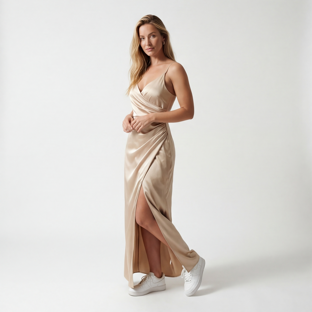 Cream Elena Ruched Silk Dress 2