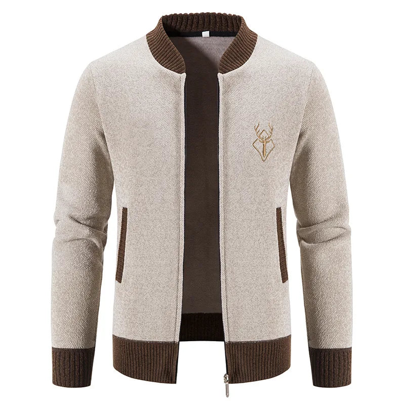 Cyrus | Men's Deer-Pattern Knit Sweater Vest - Color:Beige;Size:S