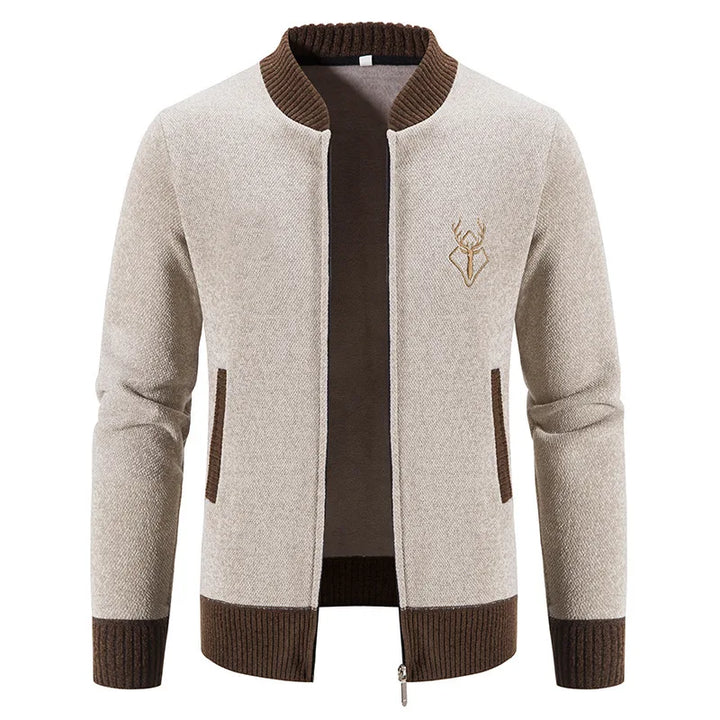 Cyrus | Men's Deer-Pattern Knit Sweater Vest - Color:Beige;Size:S