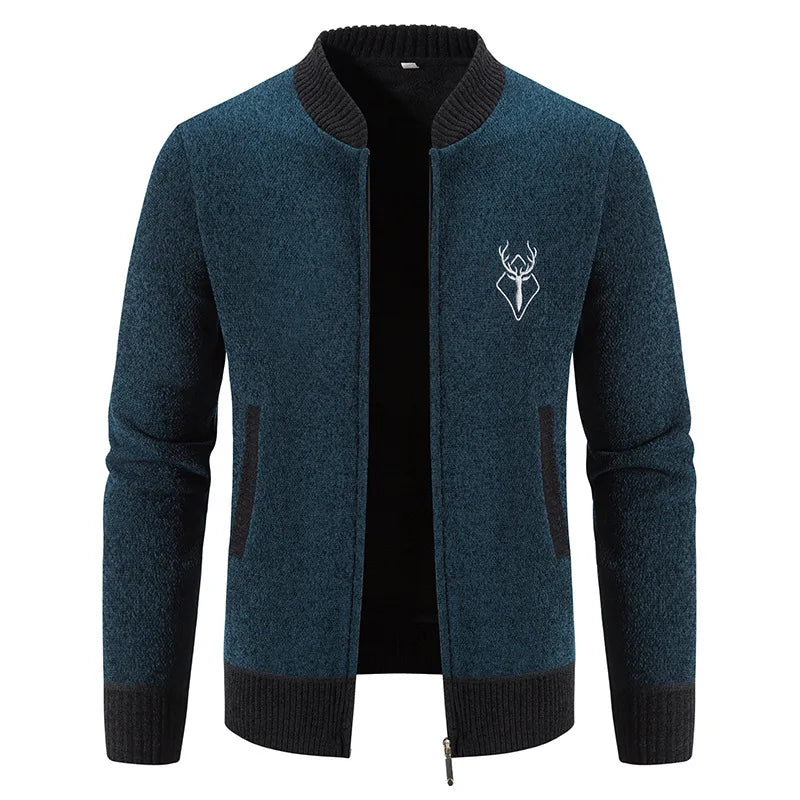 Cyrus | Men's Deer-Pattern Knit Sweater Vest - Color:Navy Blue;Size:S