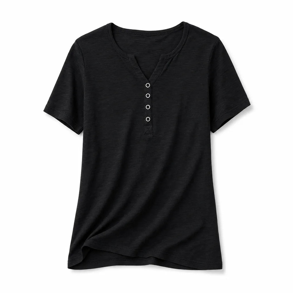 Daisy Snap Placket Tee - Color:Black;Size:S